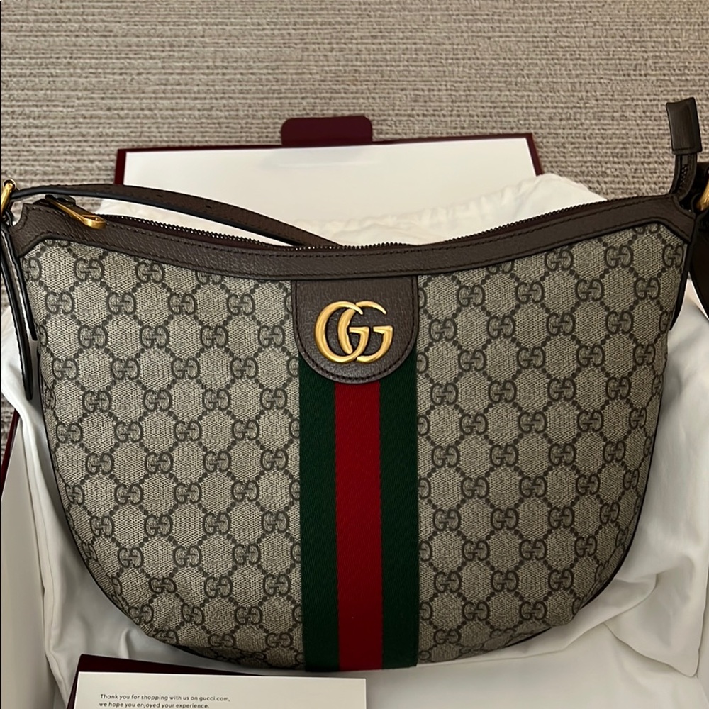 Gucci Beige and Brown GG Canvas Bag with Green and Red Stripe